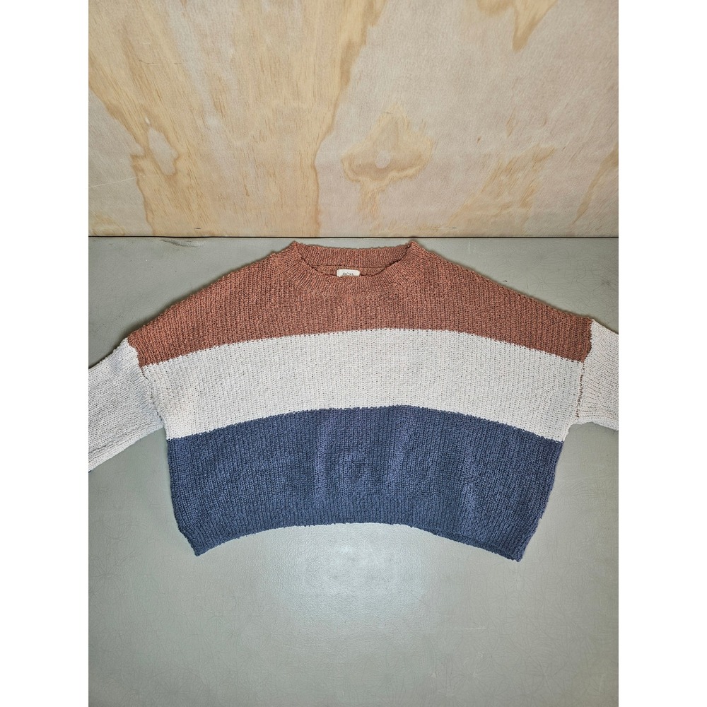 Debut Womens Colorblock Knit Cropped Sweater Rust Blue‎ Cream XS ST578